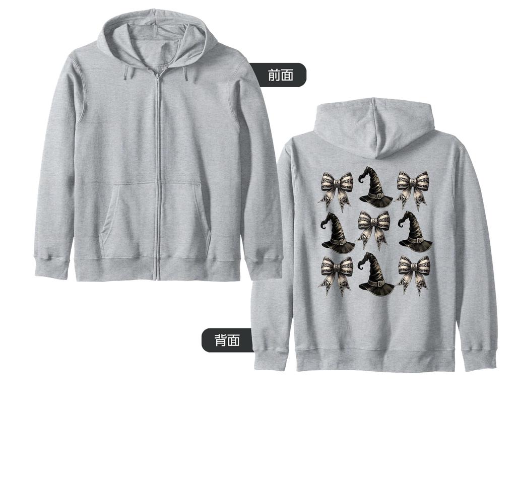 Dark Coquette Black Ribbon Vintage Witch Hat Halloween Women's Zip Hoodie