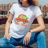 Cartoon Taxi Themed Print for Summer City Trips Short Sleeve T Shirt for Women with a Playful Style