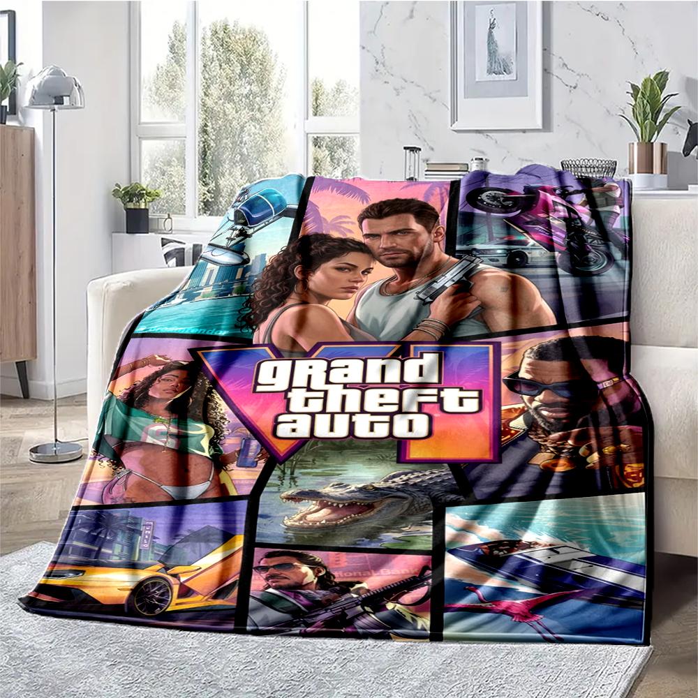 GTA 6 Theme Printed Blanket - Perfect for Couch, Bed, Travel & Outdoor Use | Machine Washable, Cozy & Durable.