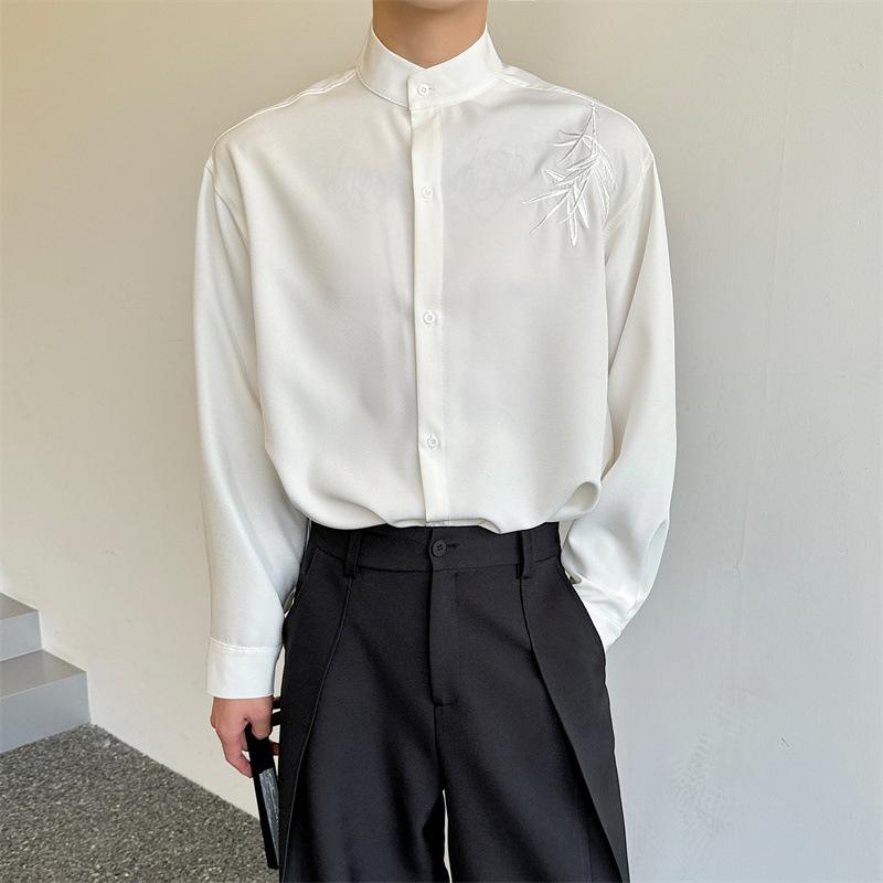 

Мужская рубашка со стойкой: Современный китайский стиль для весны и осени 3XL белый