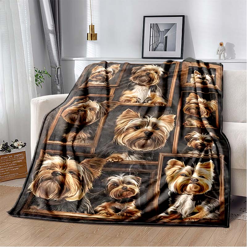 

Funny Yorkshire Terrier with Toilet Paper Print Flannel Blanket, Humorous Dog Throw Blanket 80cm x 120cm