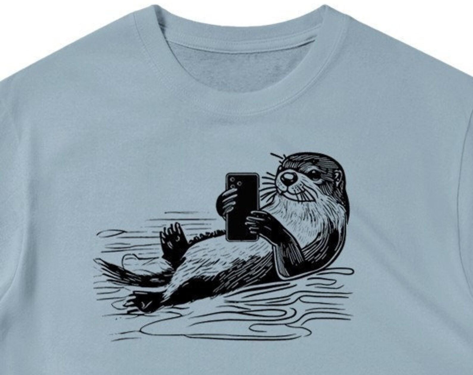 Otter with a Phone Shirt, Animal Lover Shirt, Gifts For Him, Otter Gifts, Funny Animal Shirt, Cute Animal shirt, Gifts For Her XL