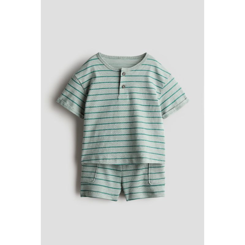 

HM Children s Clothing Baby Boys Suit 2-Piece Autumn Handsome Two-Piece Short Sleeve Suit Shorts 1243662 Gray-green/Stripes 73/48