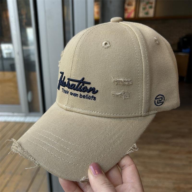 New casual versatile embroidery ripped baseball cap outdoor riding sunshade cap showing small face and high quality