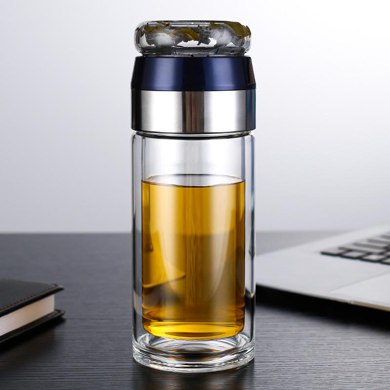 בקבוק מי תה גבוה בורוסיליקט זכוכית כפולה שכבתית כוס מי תה כוס מי תה כוס משקה בקבוק מים עם מסנן תה