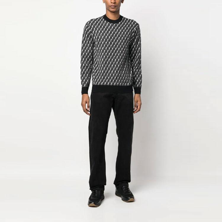 Emporio Armani FW22 Geometric Pattern Logo Knit Long Sleeve Pullover Sweatshirt Men Sweatshirt Black 6L1MXX-1MCQZ-F633