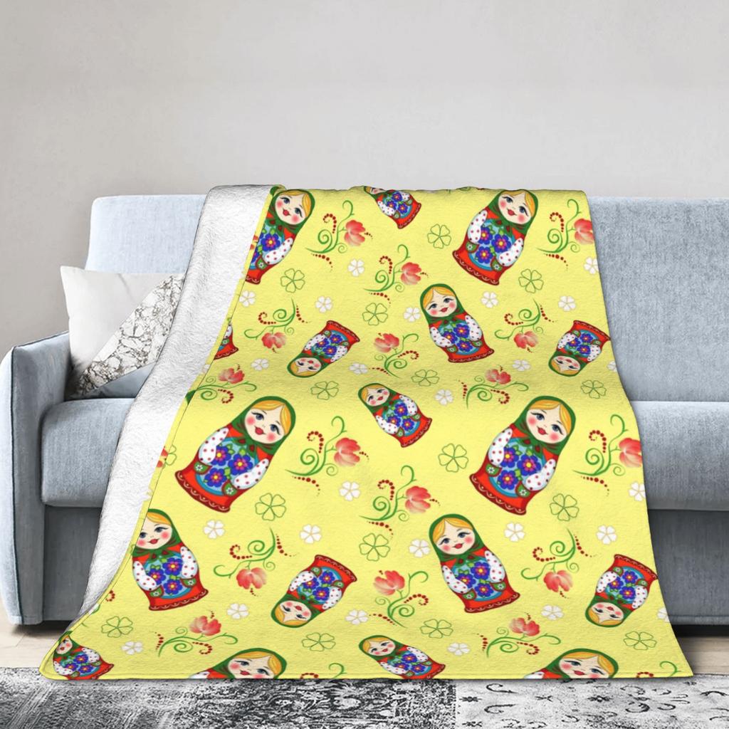 Matryoshka Russian Nesting Doll Blankets Cute Fleece Funny Breathable Throw Blankets for Chair Covering Sofa Decoration Outdoor