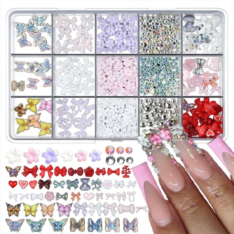 

15 Different Resin Bows Nail Decorations Color Simple Application For Gift Or Personal Collection