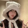 Fashion Cute Bear Ears Winter Hat Woolen Ear Protection Bucket Hat Plush Cold-Proof Cycling Cap For Women