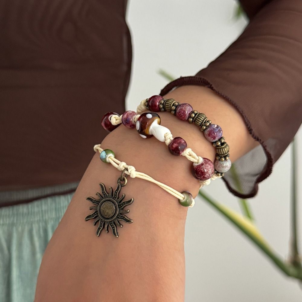 Spiral Design Ethnic Style Bracelet Multi-Layer Gravel Woven Bangle Bohemian Beaded Bracelet  Girls
