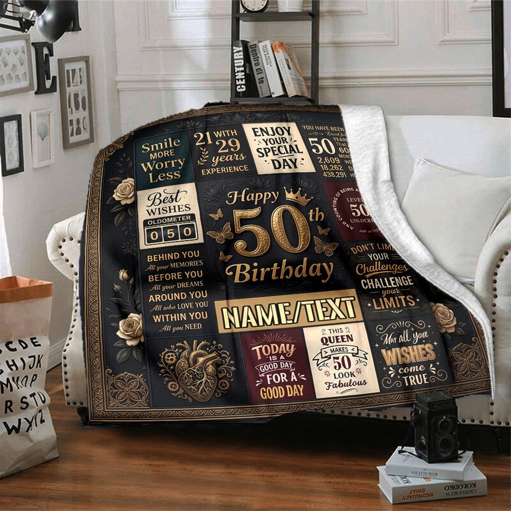 Happy Golden Anniversary Customize Your Name Blanket Soft Comfortable Lightweight And Versatile All Year Round Suitable For Travel Camping Picnics