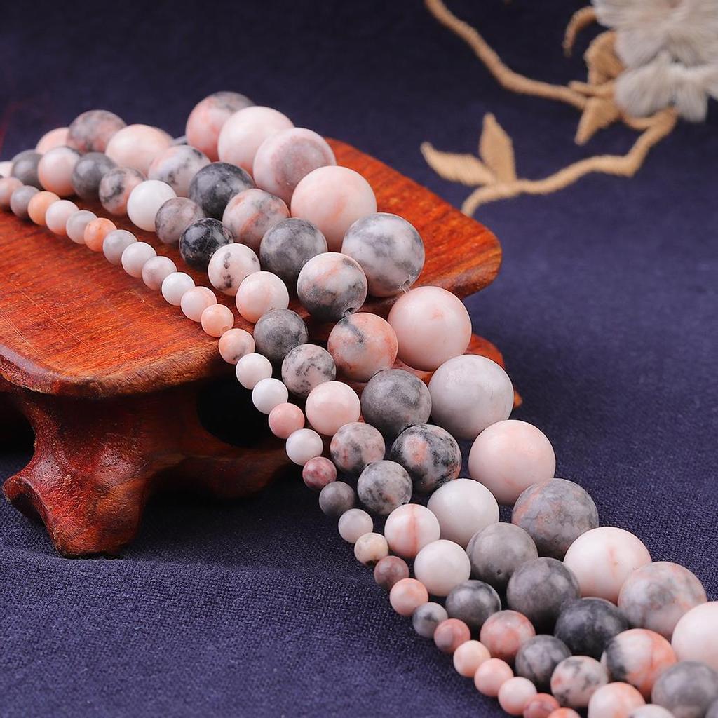 Natural Stone Pink Zebra Round Loose Beads 15" Strand 4 6 8 10 12MM Pick Size For Jewelry Making