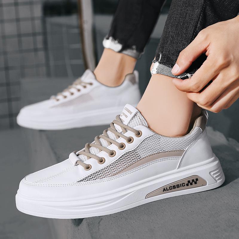 Fashion 2025 Men's New Spring Summer Mesh Shoes Casual Sports Shoes Soft Bottom round Toe Flat Heel Breathable White Trendy Shoes