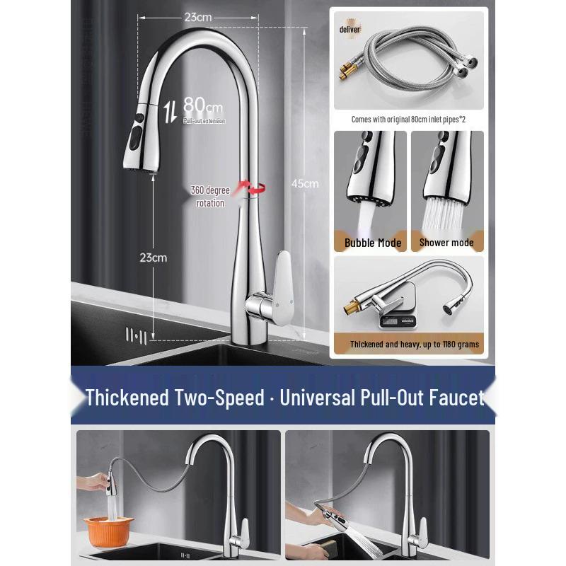 All-Copper Kitchen Pull-Out Faucet with 360° Rotation & Dual-Use Hot/Cold for Vegetable Sink