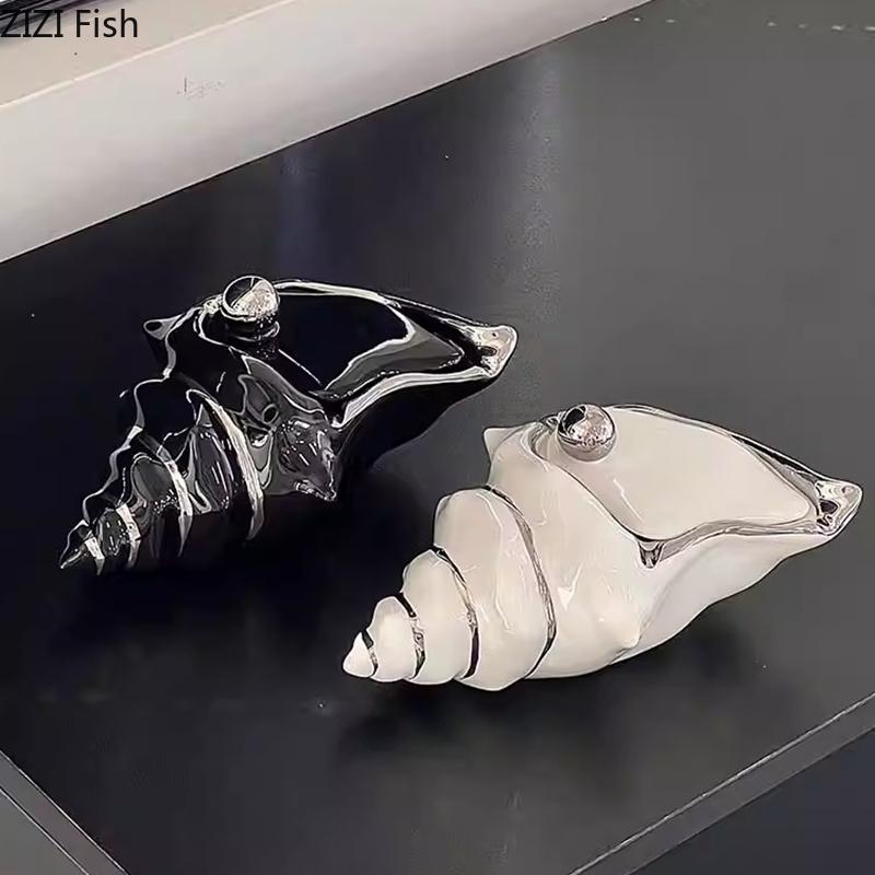 Creative Silver Plated Conch Ashtray Desk Decoration Smoking Accessories Portable Windproof Ceramic Ashtray Gift for Boyfriend