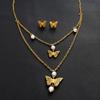 Gold Color Butterfly Stainless Steel Necklace & Stud Earrings Set, Hypoallergenic Luxury Jewelry for Women, Daily Wear To Party
