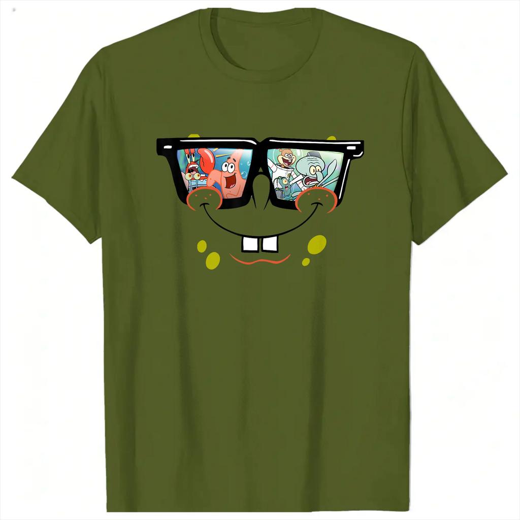 Unisex Spongebobs Sunglasses Reflection TShirts Cotton Top Tees Summer Y2K Funny ShortSleeve Fashion Tshirt Plus Size 5XL 6XL