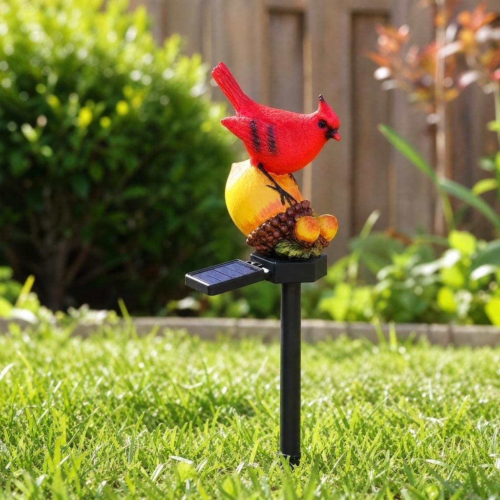 Outdoor Ground Insert Light Resin Red Bird Decorative Garden Stake - Nut Red Bird