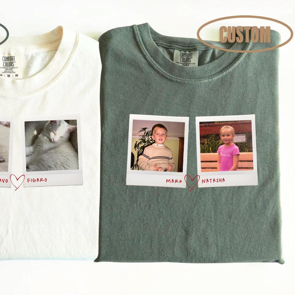 Custom Couples T-Shirt, Childhood Polariods Pictures of Significant Other/Parents/Children/Cats/Dogs/Best Friends, Custom Gift for Loved One