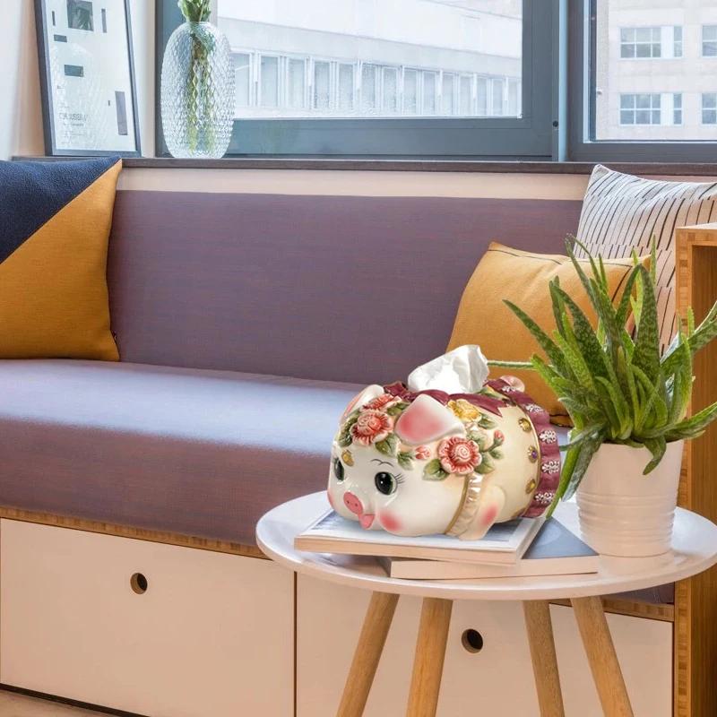 Tissue Box Ceramic Cartoon Animal Shape European Pastoral High-end Handicrafts for Home Use Suitable for Coffee Table Decoration