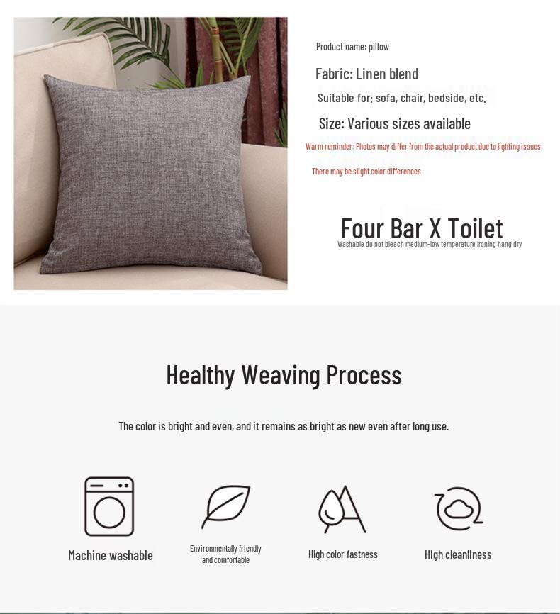 Solid Color Linen Throw Pillow Cover with Customizable Logo.