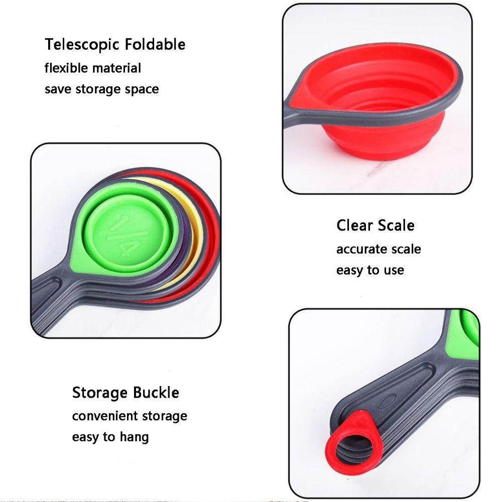 4pcs/set Silicone Folding Measuring Spoon Set with Hanging Holes Telescopic Measuring Cups Clear Scale Coffee Sugar Spice Powder