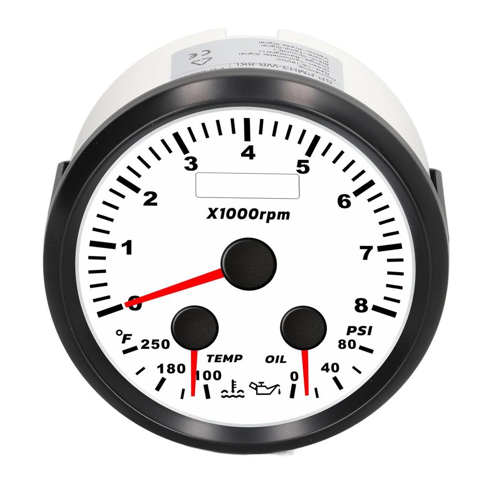 85mm 3.35in Multifunction Tachometer Gauge 8000RPM Water Temp Oil Pressure Gauge with Red Backlight for Yacht RV