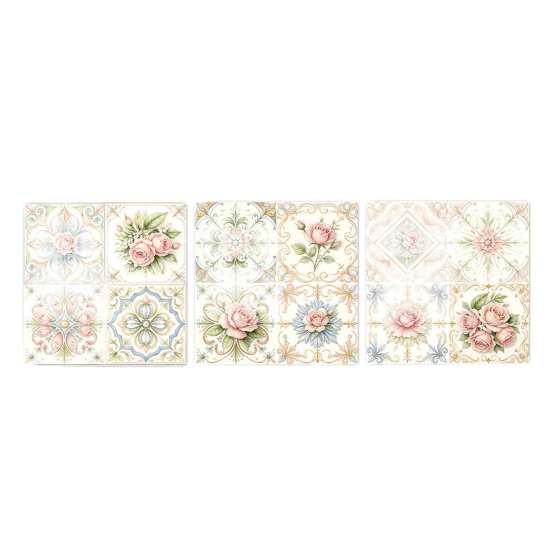 Kitchen Bathroom Wall Stickers 3Pcs 2D Retro Floral Tile Stickers, Self-Adhesive Waterproof Oil Proof Water Resistant Covers Decals, Peel &