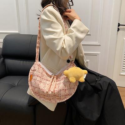 Stylish and Versatile, Simple and Small, Fresh, Thousand Bird Grid, Large-capacity Literary Women's One-shoulder Crossbody Dumpling Bag