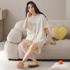 Pure cotton pajamas women's 1011 new summer casual style soft short-sleeved shorts loose and wearable loungewear set