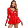 Women Latex Dress Deep V Neck Mesh Long Sleeves Mini Dress Shiny Faux Leather Dress Halloween Costume Rave Party Punk Club Wear