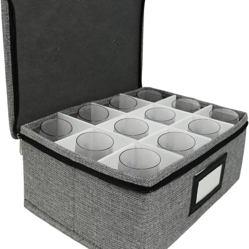 

Grey Wine Glass Storage Box with 12 Individual Compartments Whisky Cup Holder Bag for Cupboard Moving and Organization серый