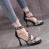 2025 Summer New Fashion Versatile Sequin Stiletto High Heel Waterproof Table Sandals Daily Skirt