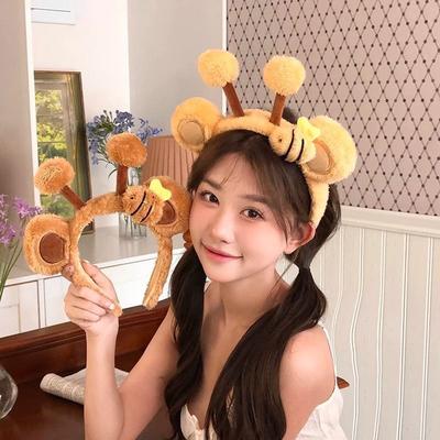 Cute Cartoon Bee Bear Ears Plush Hairband For Women Girls  Lovely Wash Face Animal Headbands Cosplay Hoops Band Gifts