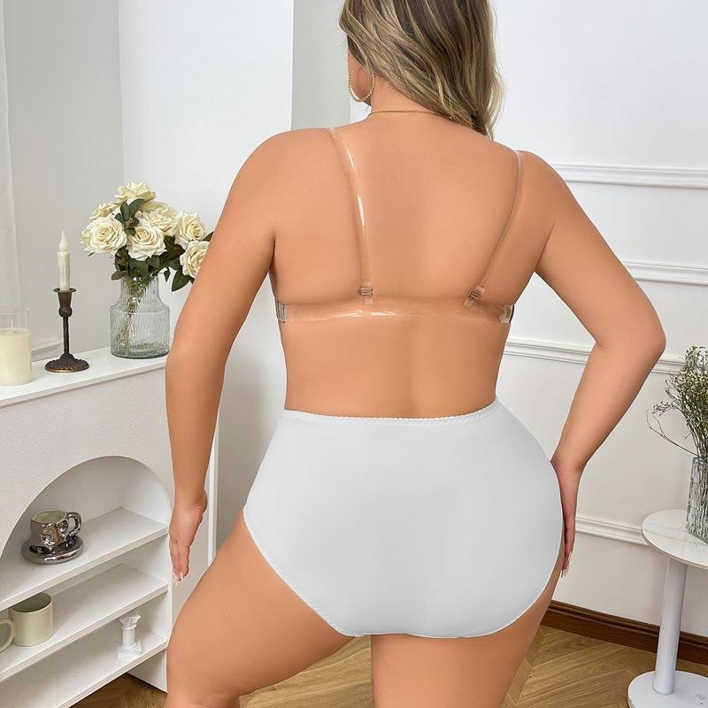 Women's Large Size Transparent Strap Bra Set with Removable Straps and Underwire Underwear Thin Comfortable and Breathable Briefs