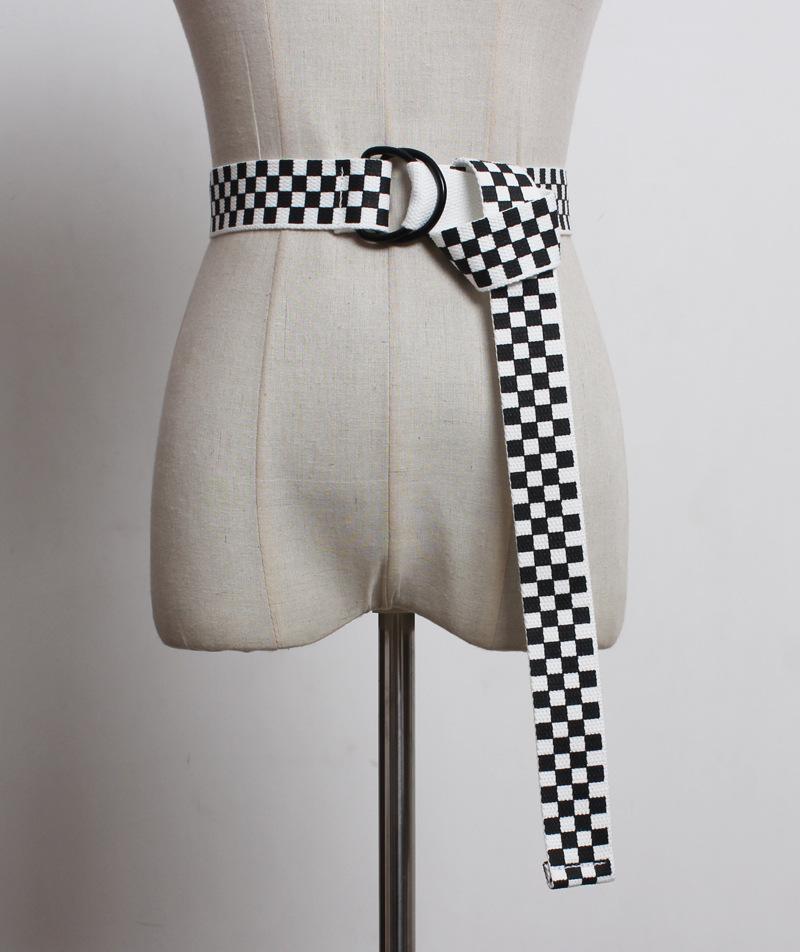 

Уличный тренд в стиле Гонконга Универсальный простой черный, красный и белый клетчатый ремень Двойная пряжка Очень длинная тесьма Ремень в стиле Гонконга 130cm