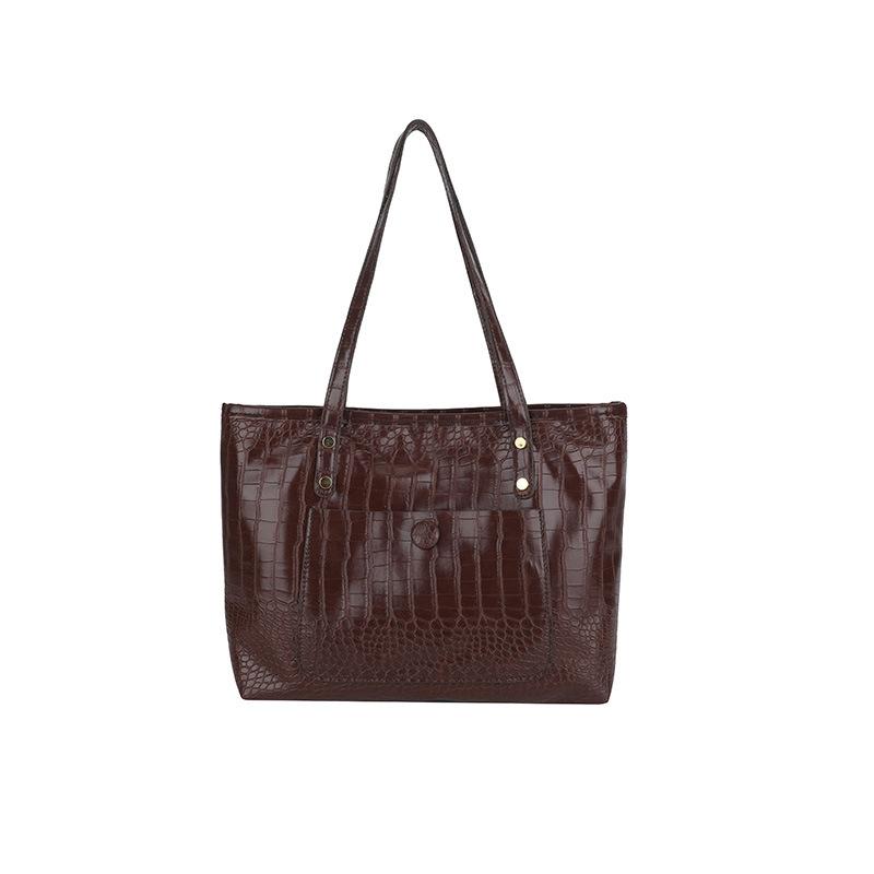 

Retro women s solid color crocodile pattern shoulder bag texture pu soft leather oblique span bag tote bag commuter women s bag