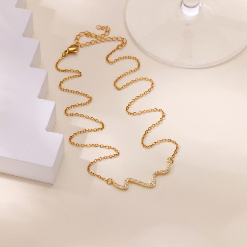 Niche design wave necklace women's light luxury zircon collarbone chain neck chain new corrugated pendant