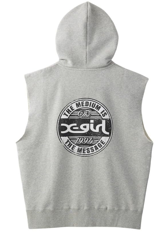 

Distressed Circle Logo Sweat Vest X-girl Zip-Up (105253021009, Ash, Medium)