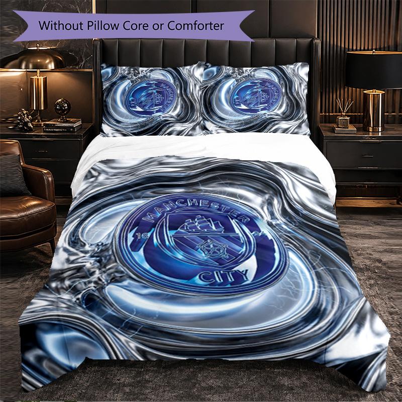 Set Lenzuola Manchester City Modello 3 Pezzi Morbida Copripiumino in Microfibra con Federe per Camera da Letto