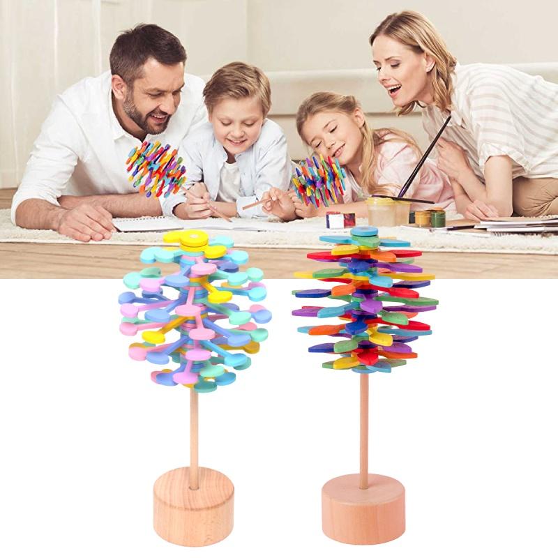 Wooden Fibonnaci Spiral Tree Decompression Toy For Children By Muzhixing Colorful Leaves And Macaron Round Pieces