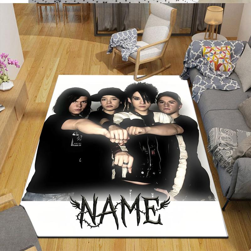 Custom Name,Tokio Hotel Home Sofa Decoration for Living Room & Bedroom, Non‑Slip Play Flannel Floor Mat for Game Room
