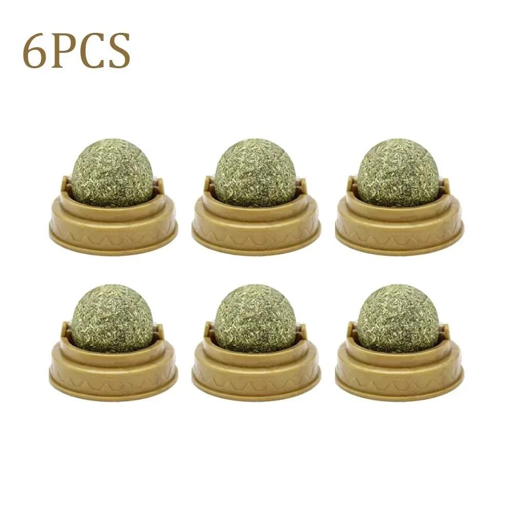 Natural Catnip Ball Rotating Cat Toy Edible Cat Mint Lickable Treats for Kittens Teeth Cleaning