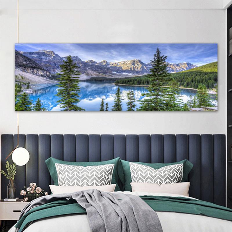 Bergsee Poster und Drucke Landschaft Leinwand Malerei Natur Baum Himmel Wand Kunst Bilder Wohnzimmer Home Decor kein Rahmen