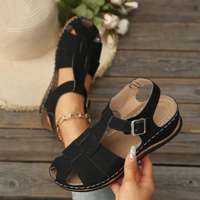 Fashion Women Slip on High Heels Sandals Comfortable Casual Beach Ankle Sandals Summer Lightweight Chunky Platform Designer Shoes Women