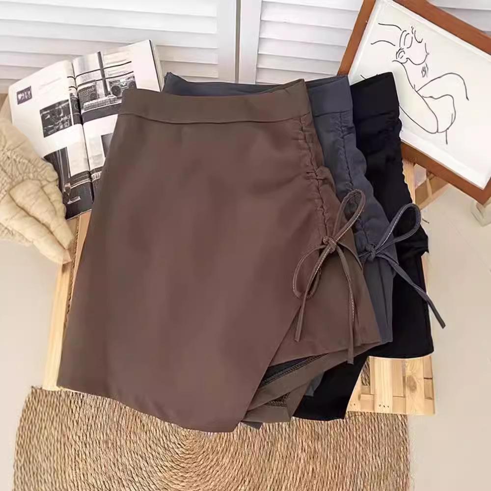 Women's Spring 2024 High-Waist Pleated A-Line Skirt with Drawstring - Fashionable Slim Korean Style Skirt Pants