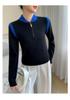 New Style Women's Half-Zip Color-Block Cashmere Sweater - Autumn/Winter Slimming Knit Double-Layer Collar Top