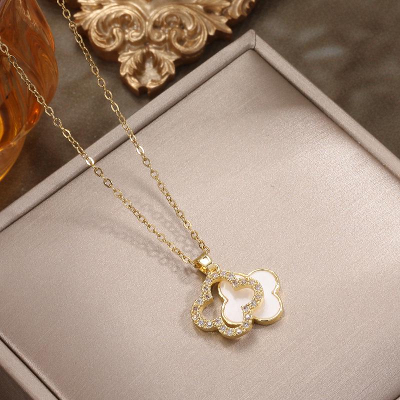 Cross-Border Light Luxury Double-Layer Clover Diamond Necklace - Women's Niche Design Titanium Steel