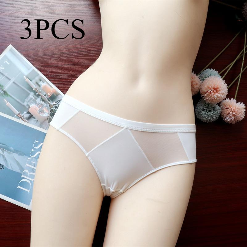 Lencería fina y sexy de cintura baja, bragas de malla, ropa interior de seda helada para mujer, bragas triangulares transpirables