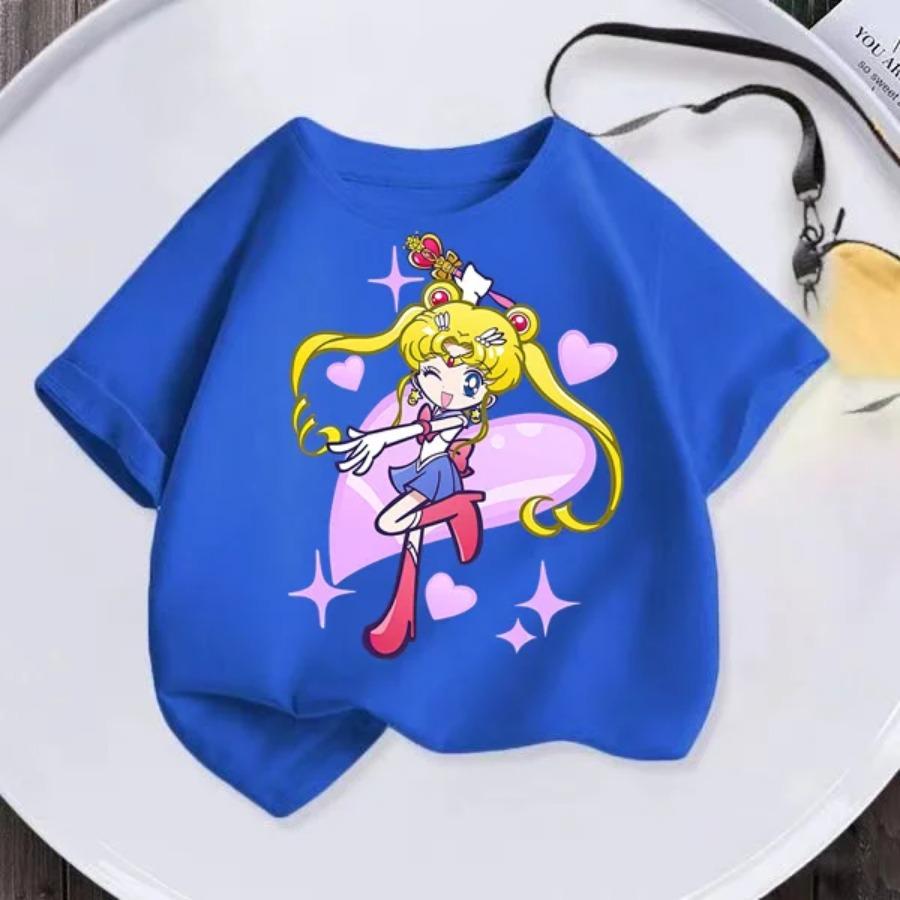 Summer New Kids T-shirt Anime Sailor Moon Girl T-shirt Fashion Cute Girl Anime Harajuku Style Short Sleeve T-shirt Top